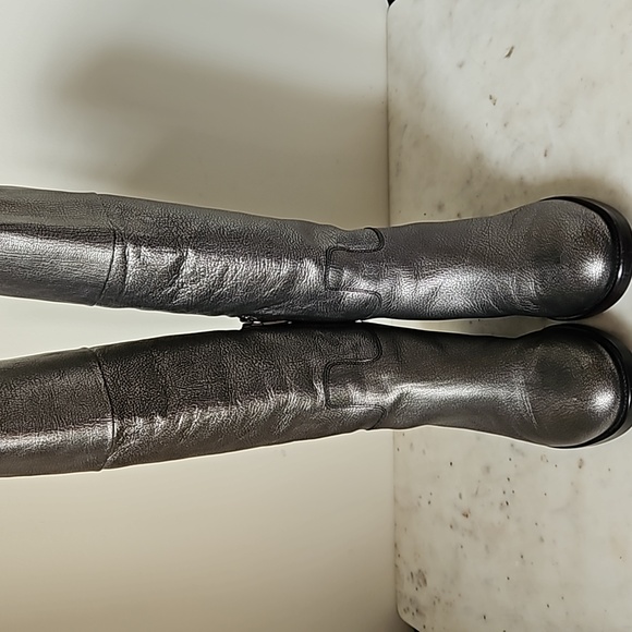 JIL SANDER: silver leather riding boots - Picture 2 of 9